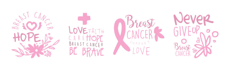 Sticker - Breast Cancer Awareness Label with Hope Symbol Vector Set