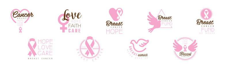 Sticker - Breast Cancer Awareness Label with Hope Symbol Vector Set