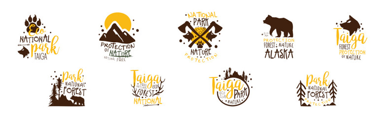 Wall Mural - Taiga and Alaska National Park Eco Club Logo Template Vector Set