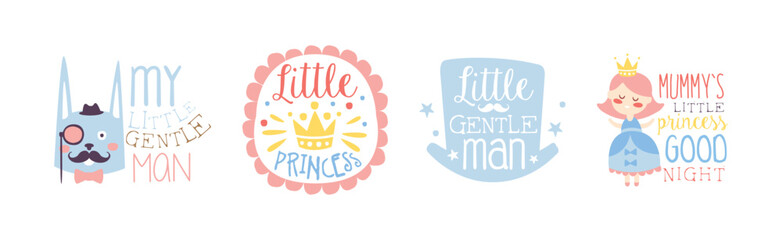 Poster - Little Princess and Gentleman Prints for Infant Boy and Girl Room Or Clothing Design logo Template Vector Set