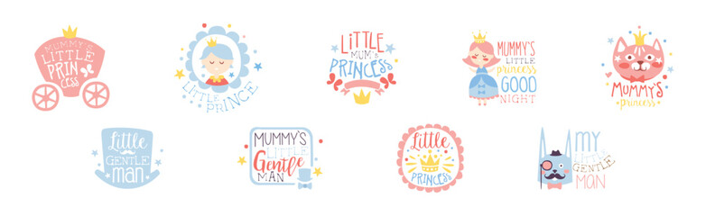 Poster - Little Princess and Prince Prints for Infant Boy and Girl Room Or Clothing Design logo Template Vector Set