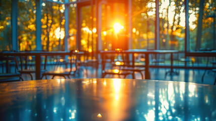 Wall Mural - Empty restaurant table, sunset light