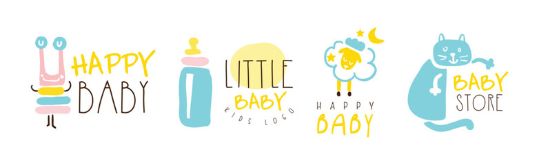 Sticker - Kids Shop and Store Promo Logo and Label Vector Set