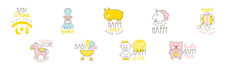 Sticker - Kids Shop and Store Promo Logo and Label Vector Set