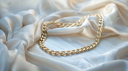 Wall Mural - Gleaming gold chain draped elegantly on a white surface, exuding timeless elegance and understated luxury.