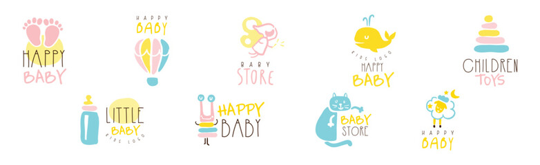 Canvas Print - Kids Shop and Store Promo Logo and Label Vector Set