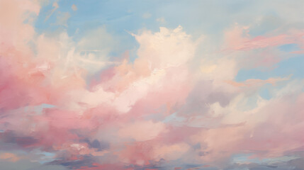 Wall Mural - Minimalist pink and blue sky painting