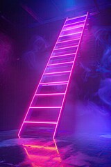 High tech corporate ladder with neon lights, ascending towards success, futuristic business world