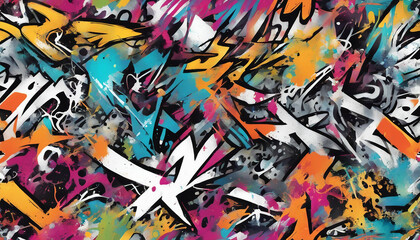 Poster - background featuring a colorful abstract graffiti art pattern, with a mix of spray paint