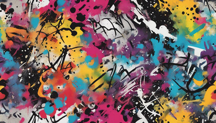 Poster - background featuring a colorful abstract graffiti art pattern, with a mix of spray paint