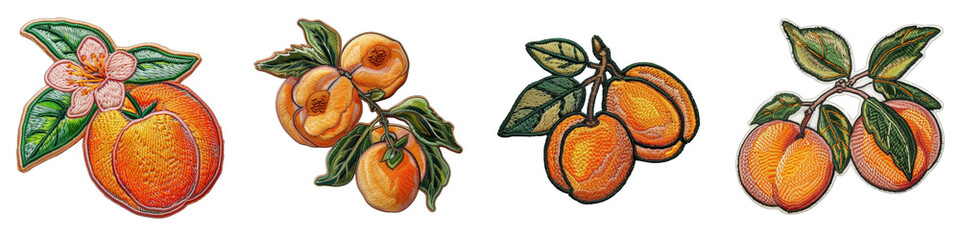 Wall Mural - Apricot realistic colourfully embroidered patch embroidered patch badge  Hyperrealistic Highly Detailed Isolated On Transparent Background Png File