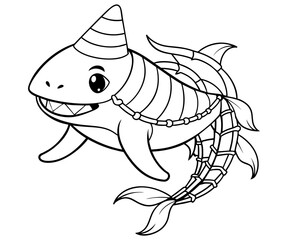 Wall Mural - Cute baby Shark and friends coloring page