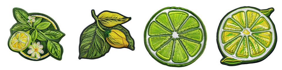 Wall Mural - Lime realistic colourfully embroidered patch embroidered patch badge  Hyperrealistic Highly Detailed Isolated On Transparent Background Png File