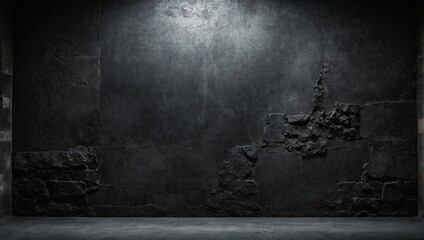 Grunge dark room interior concrete wall background. Metal background with space for text