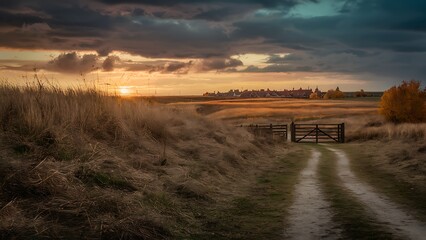 Wall Mural - sunset in the field