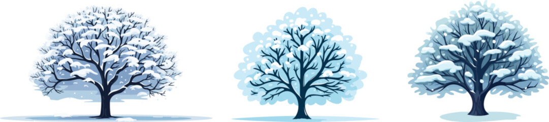 Fototapete - Trees  covered with snow . Vector winter tree collection. Vector winter tree set.