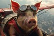 © evannovostro - A pig dressed as an early 20th-century pilot sits in a vintage cockpit with goggles and a leather hat