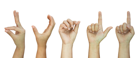 Wall Mural - Set of hand gestures Isolated on transparent background, PNG File.