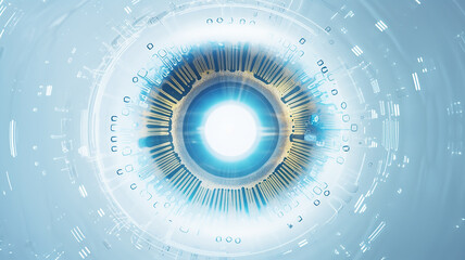 Poster - abstract blue background, a light glowing symbol of new technologies, copy space of new technologies
