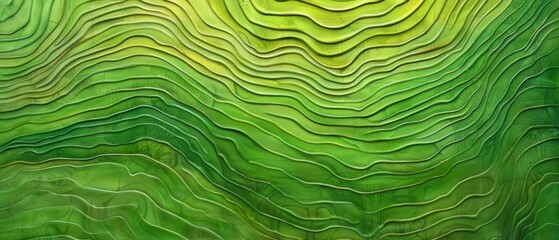 Poster - Abstract texture green colored color background banner panorama with 3d geometric waving waves curves gradient shapes for website, rice field style, business, paper pattern illustration