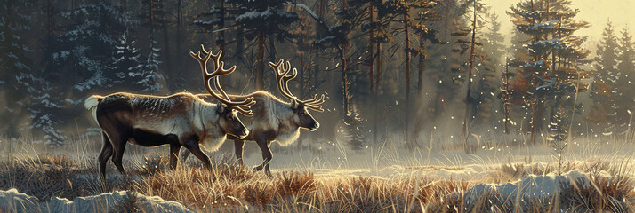 Wall Mural - in a stunning natural setting picture a graceful illustration of reindeer roaming freely