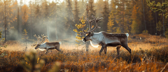 Wall Mural - in a stunning natural setting picture a graceful illustration of reindeer roaming freely