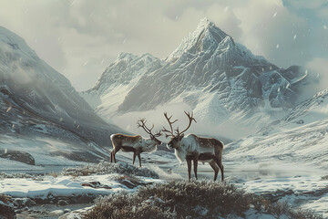 Wall Mural - in a stunning natural setting picture a graceful illustration of reindeer roaming freely