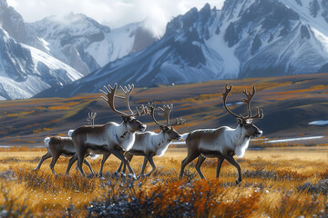 Wall Mural - in a stunning natural setting picture a graceful illustration of reindeer roaming freely