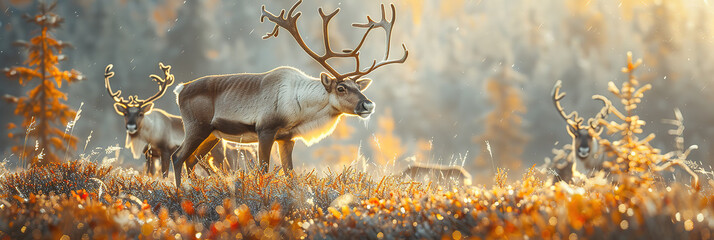 Wall Mural - in a stunning natural setting picture a graceful illustration of reindeer roaming freely