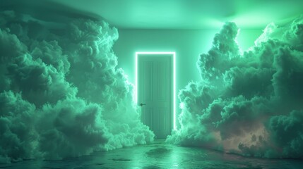 Wall Mural - (A conceptual image of cloud storage featuring a door