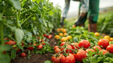 A field of ripe tomatoes ready for harvest. 