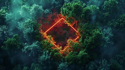 Wall Mural - A mystical sight of a glowing neon hexagon of green and red