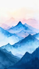 Sticker - Blue mountains watercolor landscape painting