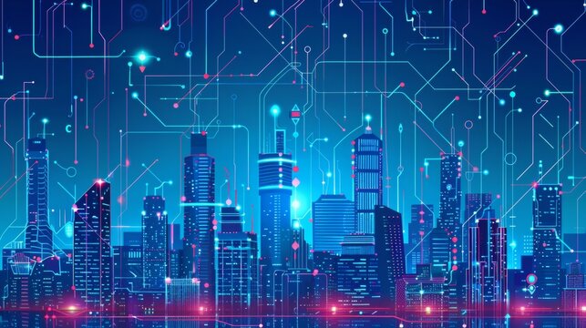 Futuristic Smart City Skyline with AIControlled Buildings and Smart Infrastructure Technology and Innovation in Urban Development