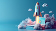 © Lahiru - illustration of a rocket launch, with clouds and stars in the background. The image evokes a sense of adventure and wonder, perfect for inspiring creativity and exploration.