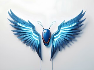 Sticker - blue wings on white background 