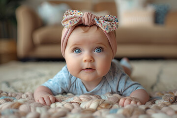 Wall Mural - A cute girl of 6 months is looking at the camera.