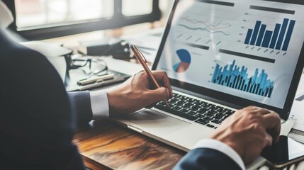 Poster - A financial advisor discussing investment strategies with a client, using business graphs and charts to illustrate opportunities