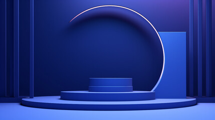 Wall Mural - Minimalist Blue Geometric Shape Podium Display Background - 3D Rendering Stock Illustration