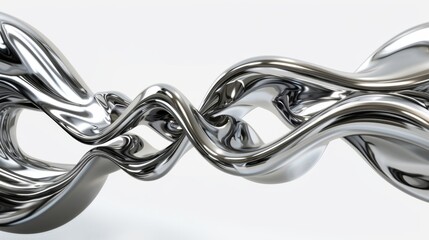 3D render of fluid metal shapes, twisted silver and shiny chrome, isolated on white background, in the style of close
