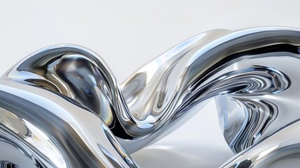 3D render of fluid metal shapes, twisted silver and shiny chrome, isolated on white background, in the style of close