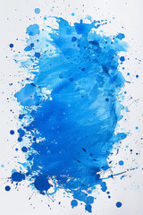 Poster - Abstract blue watercolor painting with dynamic splashes and splatters on white background, perfect for modern decor and artistic inspiration.