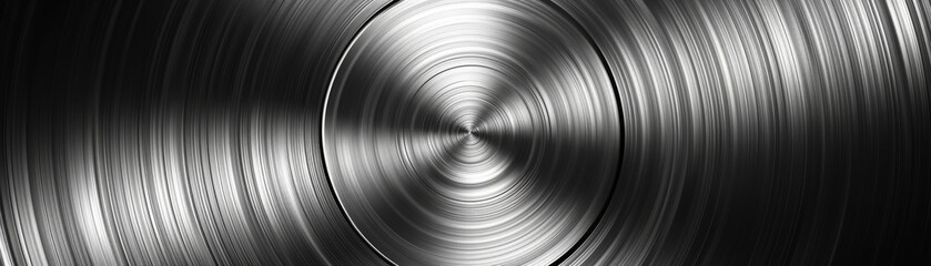 Poster - abstract circular brushed metal texture with radial lines and gradients, creating a polished and ind