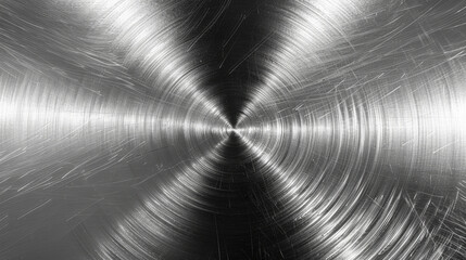 Poster - Close-up of a textured metal surface with circular scratches and reflections, resembling a vortex with radial patterns and a polished finish.