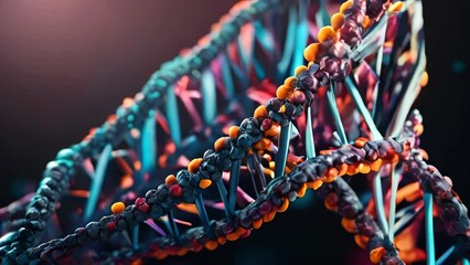 Poster - DNA structure model on black background. Abstract background
