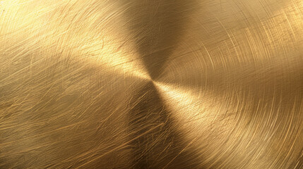 Poster - close-up of golden brushed metal texture, highlighting fine lines and a shiny circular pattern that 