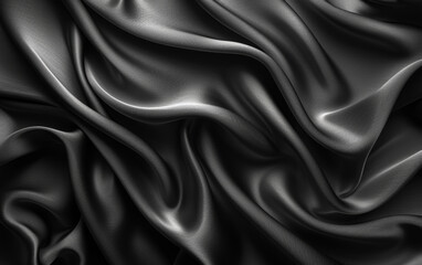 Poster - elegant black silk fabric with beautiful flowing folds, creating a luxurious texture and dramatic li