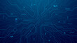 © AntonKhrupinArt - Abstract AI circuit board background. Technology connected blue lines with electronics elements on tech bg. Computer motherboard with a chip, processor, and semiconductor. Digital vector illustration