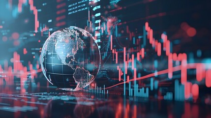 Poster - Conceptual 3D of a Global Market Index as an Interconnected Spinning Globe