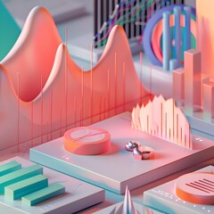 Poster - Minimalist 3D Rendered Depicting Market Cycles and Financial Trends